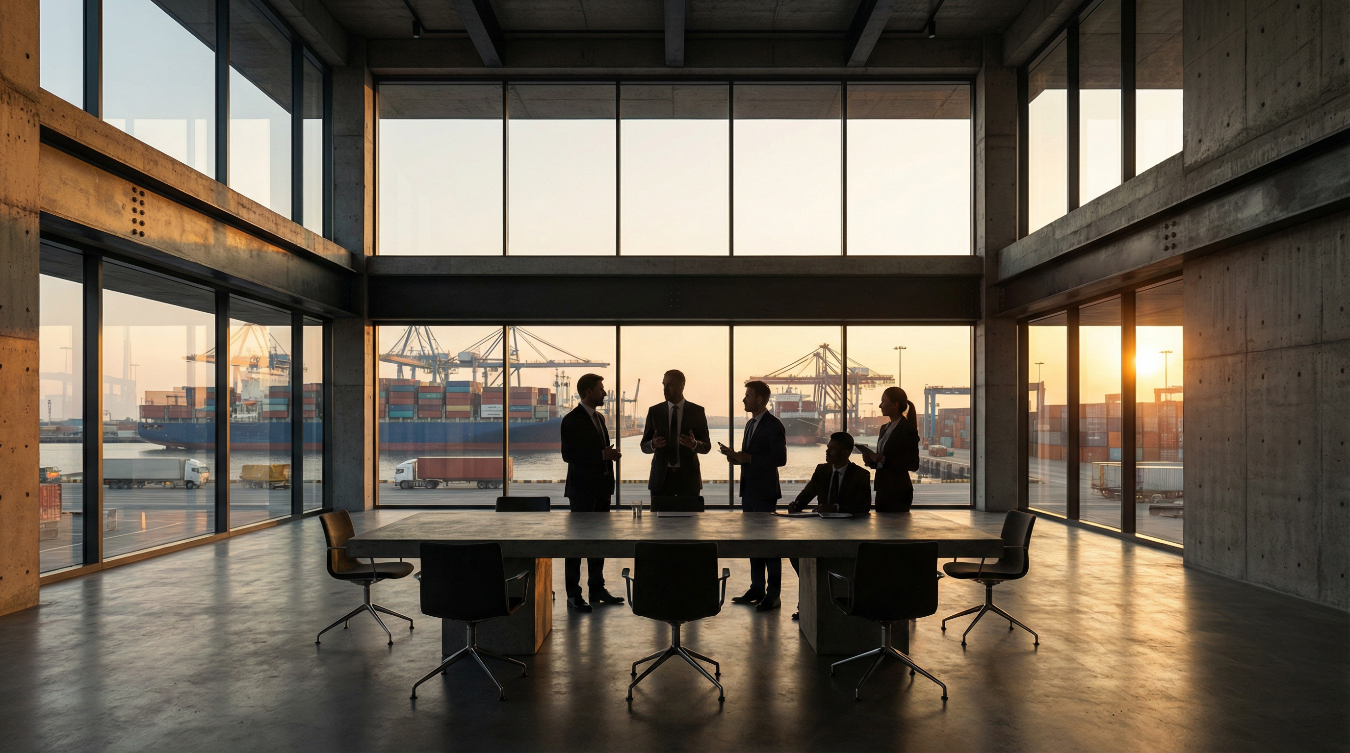 Corporate boardroom overlooking port